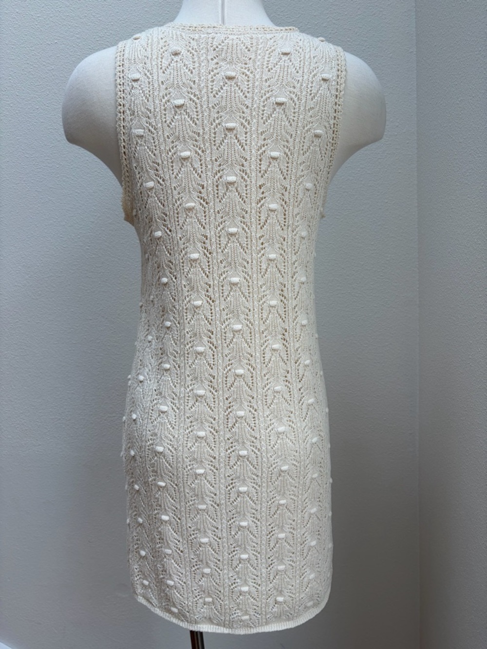 Sezane Willa Mini Dress Sleeveless Crochet Knit Bobble Cotton Cream Size Medium - Picture 6 of 14